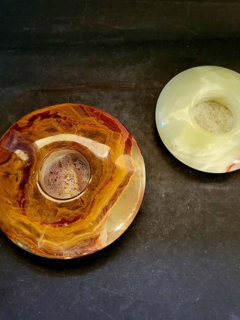 Pair Of Vintage Onyx Tea Light Candle Holders